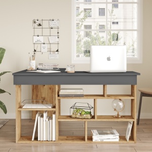 Birou de colt cu rafturi, Aramis, 115x120x42 cm, pin - antracit