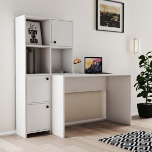 Birou lucru cu rafturi stanga, practic si spatios, dimensiuni birou 120x75x51.5 cm, alb - Img 1
