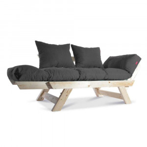 Canapea extensibila 2 locuri cadru lemn natural, perne incluse, Sofia, Gri inchis