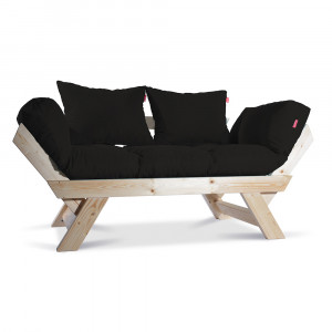 Canapea extensibila 2 locuri cadru lemn natural, perne incluse, Sofia, Negru