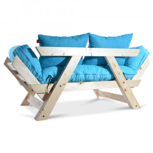 Canapea extensibila 2 locuri cadru lemn natural, perne incluse, Sofia, Bleu