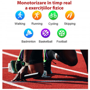 Ceas inteligent smartwatch barbati - femei, ritm cardiac, oxigen sange, tensiune arteriala, Efour Tech K22, verde