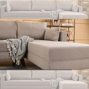 Coltar cu sezlong dreapta Bella, crem,  275x85x165cm