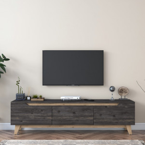 Comoda TV clasic, 3 spatii depozitare, nuc negru, Mura