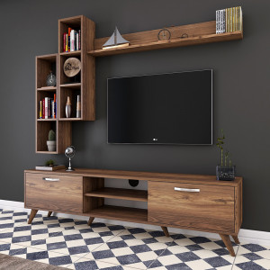 Comoda TV cu rafturi suspendate Nevada C16N, culoare nuc, 180x35x48,6 c