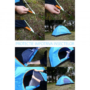 Cort camping pentru 4 persoane cu instalare automata, impermeabil, albastru