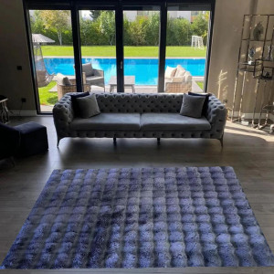 Covor Bubble imitatie blana de iepure 3D, 150 X 230 cm, gri inchis