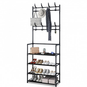 Cuier cu pantofar metalic cu 4 rafturi Asos, negru
