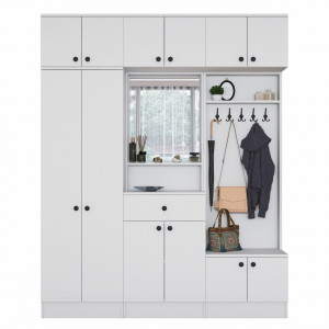 Dulap multifunctional cu multiple spatii de depozitare, pantofar, cuier, alb