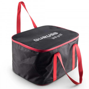 Gratar pe carbuni din fonta, termometru, aprinzator de carbuni + geanta transport, Guruss Go, negru