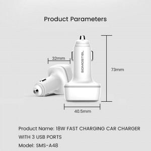 Incarcator auto cu 3 porturi, Model SMS-A48, Quick Charge 3.0, 30W