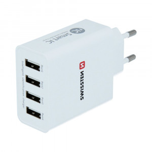 Incarcator retea priza cu 4 x USB, 5A, Swissten, alb