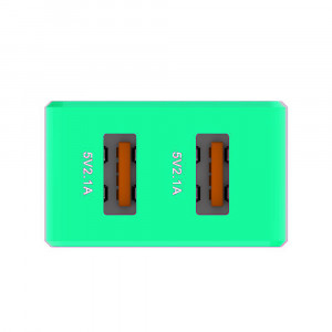 Incarcator retea cu 2 porturi, model Macaron SMS-A53 plus cablu Lightning, verde