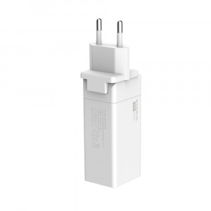Incarcator retea  cu 2 porturi SMS-A80, Quick Charge3.0 plus cablu MicroUSB, Alb