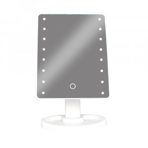 Oglinda de machiaj cu LED, ecran tactil, rotire 360 grade, spatiu de depozitare accesorii
