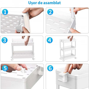 Organizator pe roti cu 4 rafturi, Asos, alb