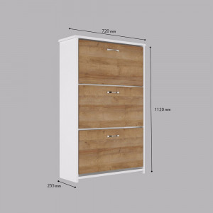 Pantofar hol intrare, 3 sertare cu 2 compartimente, Triplex, stejar cu alb
