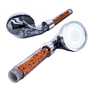 Para cap de dus mineralizat Herzberg, 3 niveluri de filtrare a apei, anti-calcar, pietre minerale bio-active