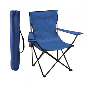 Set 2 scaune camping pliante cu brate, structura metalica, albastru