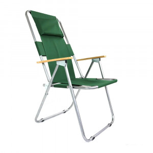 Set 2 scaune camping pliante cu cotiere si perna, structura metalica, verde