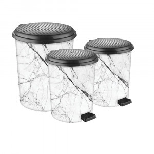 Set 3 cosuri de gunoi, design deosebit cu gri marmorat, 11, 17, 24 litri