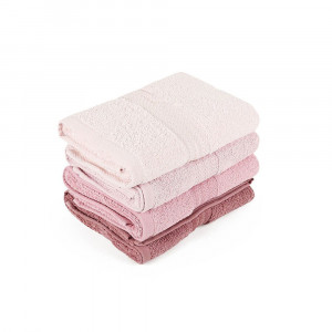 Set 4 prosoape de baie, 100% bumbac, 500 gr/m², 50x90cm, crem - roz