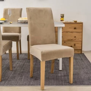 Set 6 huse elastice universale pentru scaun, din catifea, bej - Img 4