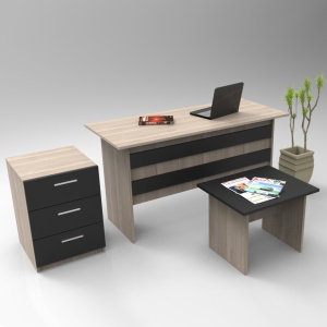 Set birou cu masa si dulapior, Nota, stejar- negru