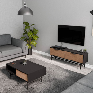 Set comoda TV si masuta de cafea, 138x29.5x50 cm, 90x54x39.6 cm, stejar cu nuc