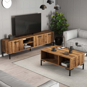 Set comoda TV si masuta de cafea, 180x35x53 cm, 90x54x44.1 cm, nuc