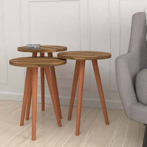 Set  de 3 masute din PAL cu textura lemn, Nest