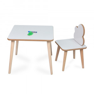 Set masa cu scaun pentru copii, colturi rotunjite, MDF, White Summer