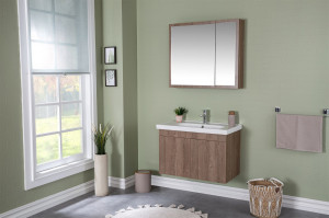 Set mobilier baie cu lavoar, corp lavoar si dulap oglinda, Tuia