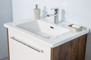 Set mobilier baie cu lavoar, corp lavoar si oglinda, Miraa, nuc