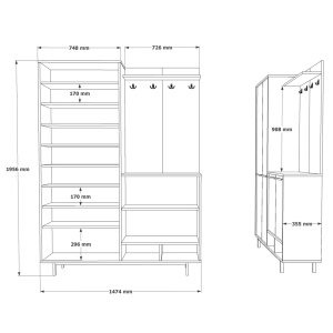 Set modern pentru hol cu polite, 147x35,5x195,6, stejar - antracit