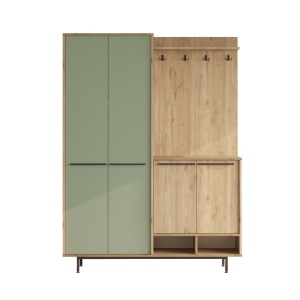 Set modern pentru hol cu polite, 147x35,5x195,6, stejar - verde smarald