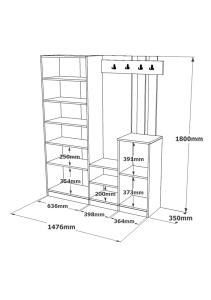 Set modern pentru hol cu polite si oglinzi, 147x35x180, pin - antracit