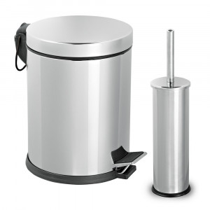 Set pentru baie inox 2 piese, cos gunoi 3 l + perie toaleta