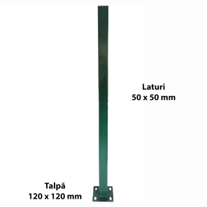Stalp de gard metalic verde rectangular gaurit cu capac, cu suruburi si accesorii, inaltime 200cm - Img 2