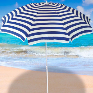 Umbrela de soare pentru plaja, protectie UV, Ø 180 cm, albastra cu alb