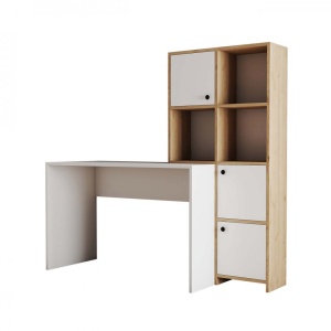 Birou lucru cu rafturi dreapta, dimensiuni 120x75x51.5 cm, alb cu stejar - Img 5