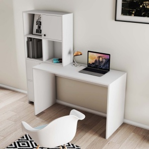 Birou lucru cu rafturi stanga, practic si spatios, dimensiuni birou 120x75x51.5 cm, alb - Img 2