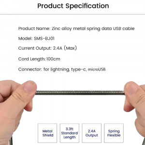 Cablu de incarcare/transfer rapid, owerline SMS-BJ01 de 1m si 2.4A, MicroUSB - Lightning(Iphone), argintiu