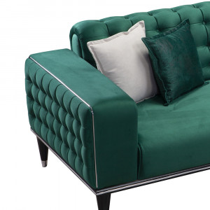 Canapea Nice, cadru lemn, material tapiterie catifea,verde inchis