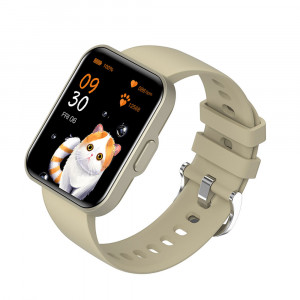 Ceas inteligent smartwatch barbati - dama, ritm cardiac, oxigen sange, tensiune arteriala, Efour Tech E21, crem