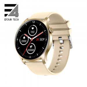 Ceas inteligent smartwatch barbati - femei, ritm cardiac, oxigen sange, tensiune arteriala, Efour Tech KC08, auriu