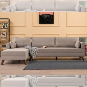 Coltar cu sezlong stanga Bella, crem,  275x85x165cm