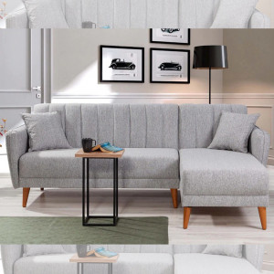 Coltar extensibil cu sezlong dreapta Aqua, gri deschis, 225x85x145cm