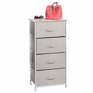 Comoda metalica cu blat MDF, 4 sertare, bej cu alb, 45 x 30 x 94 cm