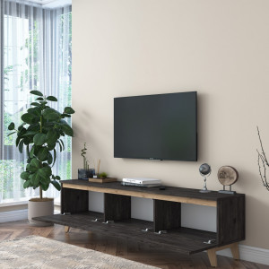 Comoda TV clasic, 3 spatii depozitare, nuc negru, Mura